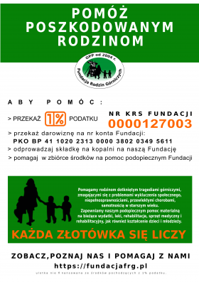 FUNDACJA RODZIN GÓRNICZYCH Pomóż poszkodowanym rodzinom - Przekaż 1% podatku