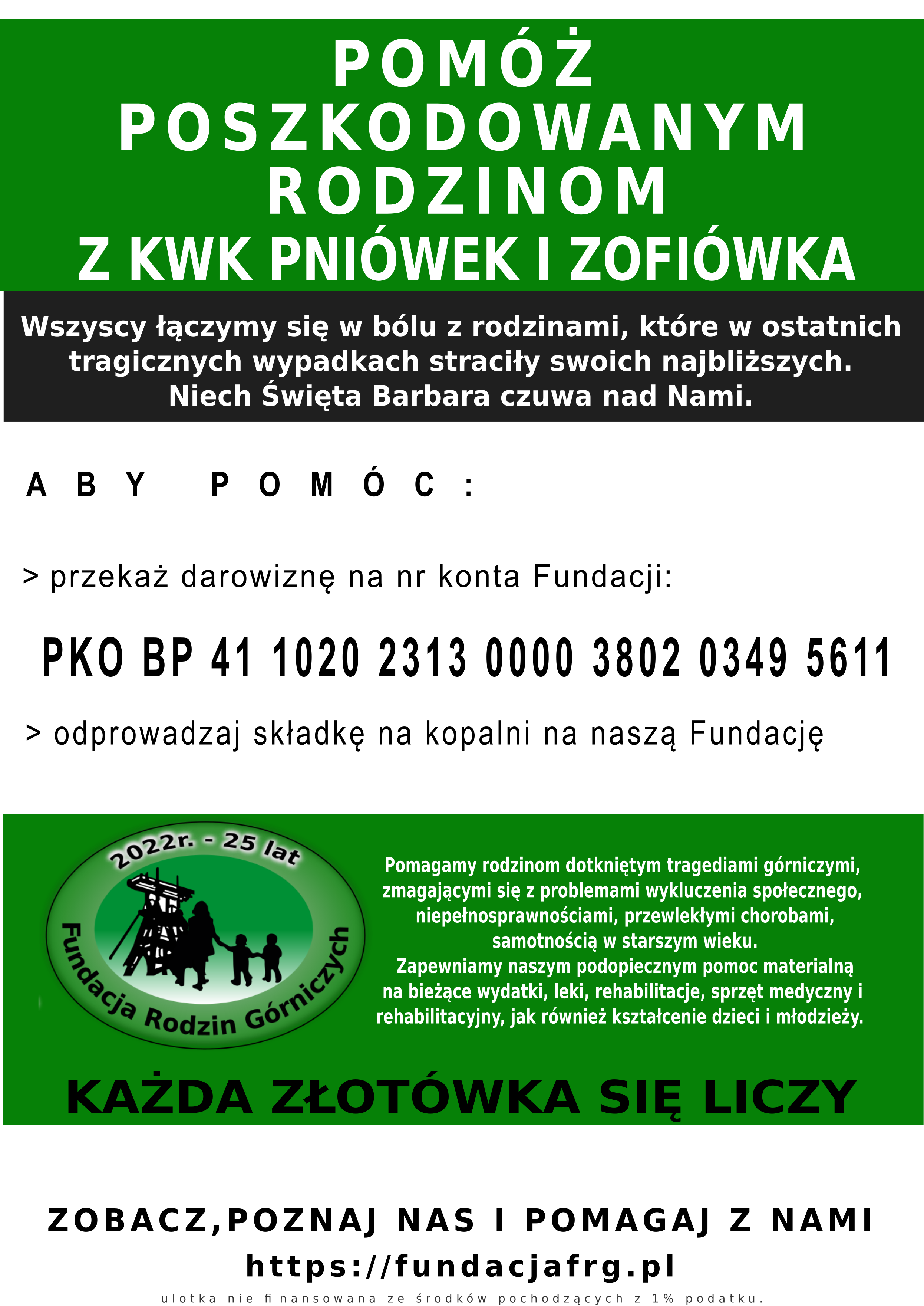 Fundacja Rodzin Górniczych wobec tragicznych wypadków w KWK Pniówek i Zofiówka